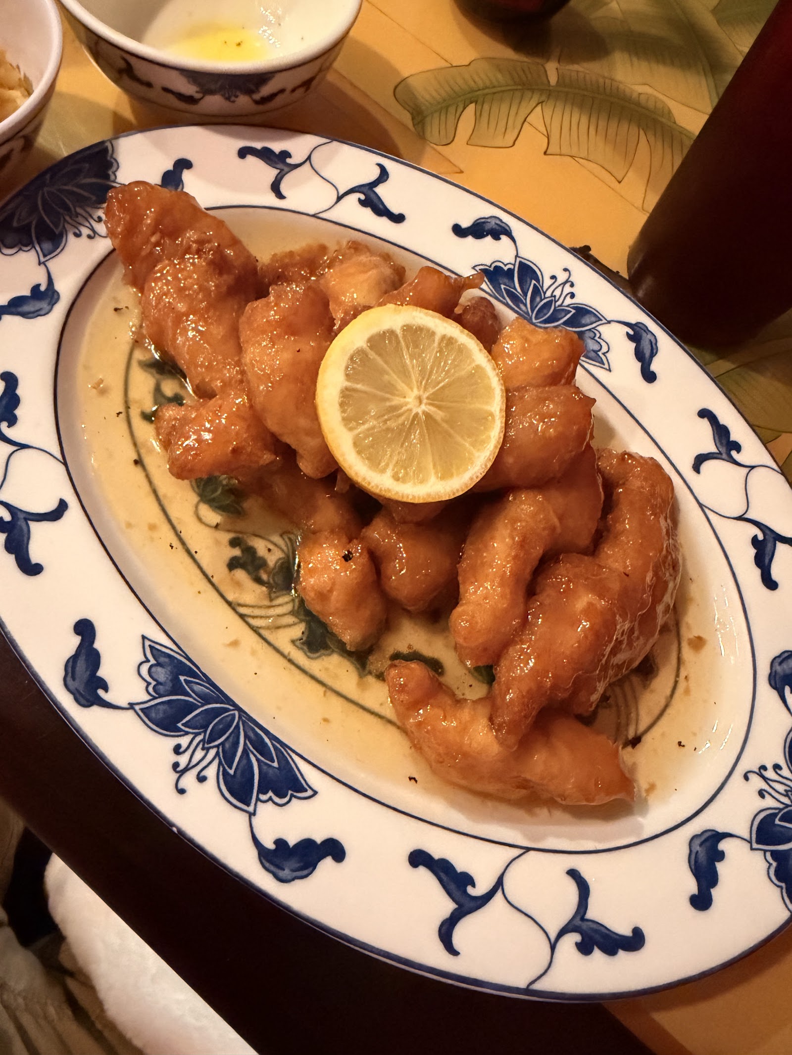 Golden fried lemon chicken with a citrus glaze